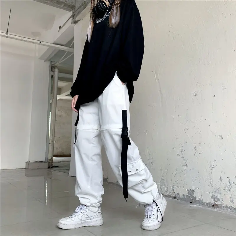 Top Trends: Streetwear Spring Summer Cargo Pants Women Harajuku Slim Punk Ribbons Joggers Elastic Waist Ankle-Length Trousers For Girls Shoppable Styles - Image 3