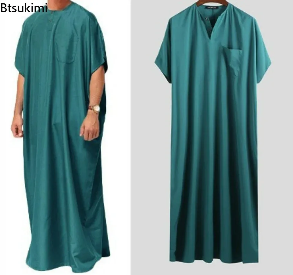 Top Trends: New 2024 Men Islamic Arabic Kaftan Vintage Solid Short Sleeve Loose Retro Robes Abaya Dubai Middle East Muslim Clothing S-5XL Shoppable Styles