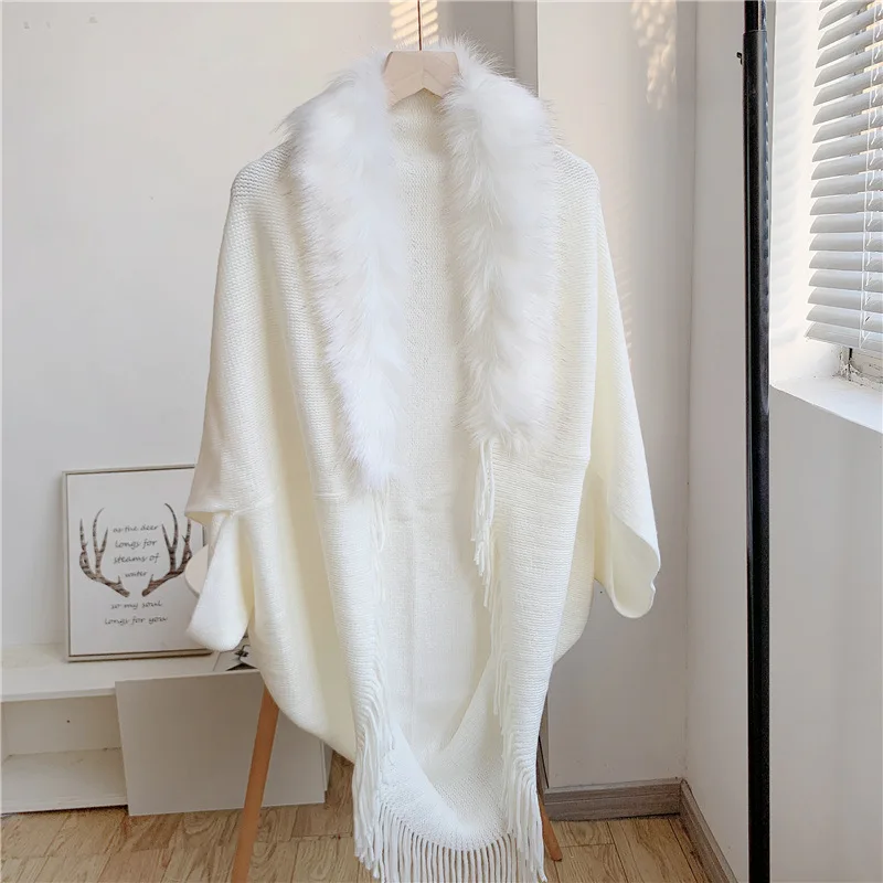 Top Trends: Imitate Fur Collar Winter Shawls And Wraps Bohemian Fringe Oversized Womens Winter Ponchos And Capes Sleeve Cardigan White Cloak Shoppable Styles