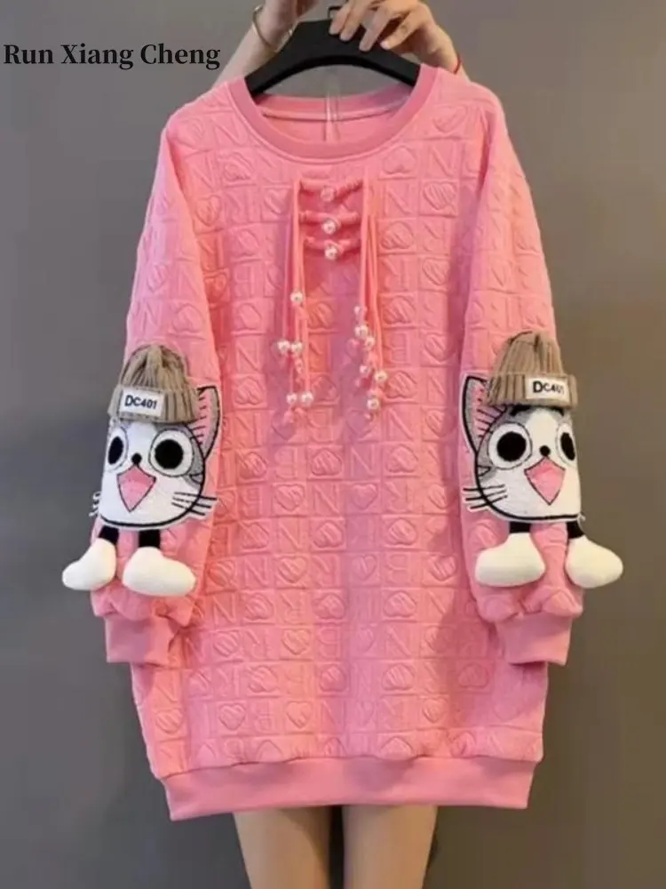 Top Trends: Women's Clothing Kawaii Sweater Spring Autumn 2023 New Plus Size Top Casual Girl Style Cartoon Cute Kitten Jumper Shoppable Styles