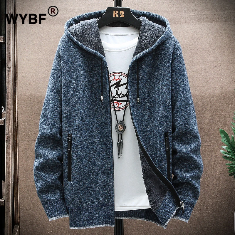 Top Trends: Men&#039;s Winter Knitted Sweater Pullover Print Korean Fashion Clothes Knitwears Clothing Hooded Plush Cardigan Warm Jacket Shoppable Styles