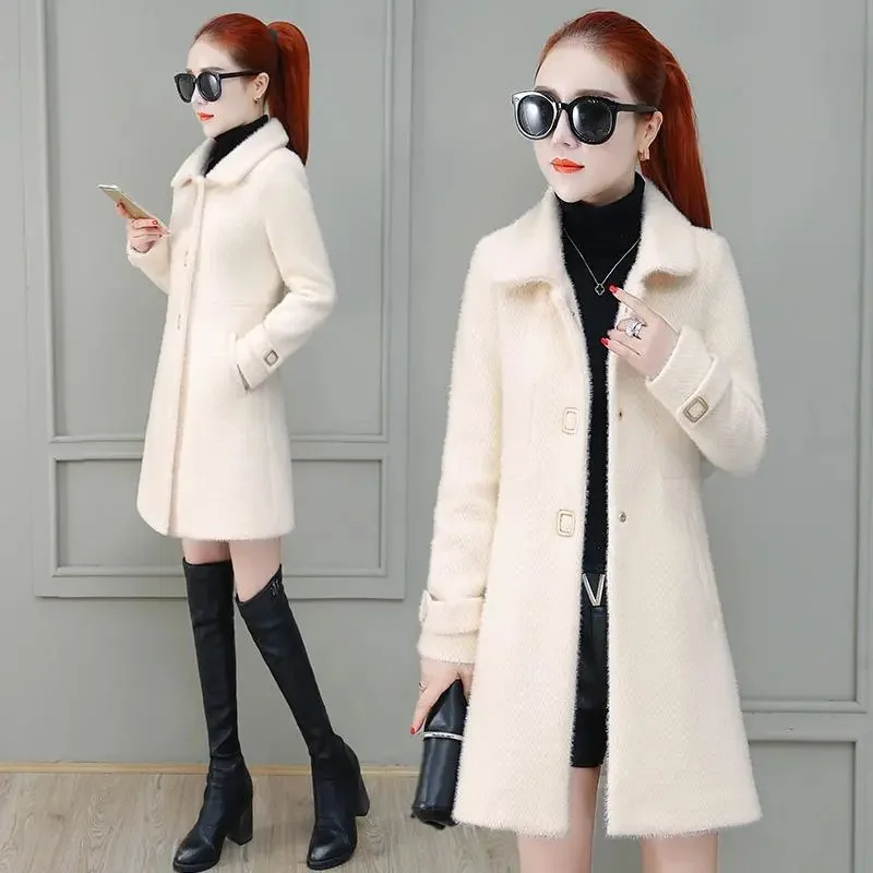 Top Trends: Woolen Coat Female 2021 Autumn And Winter New All-Match Women&#039;s Small Gold Mink Velvet Temperament Slim And Slim Mid-Length Coat Shoppable Styles