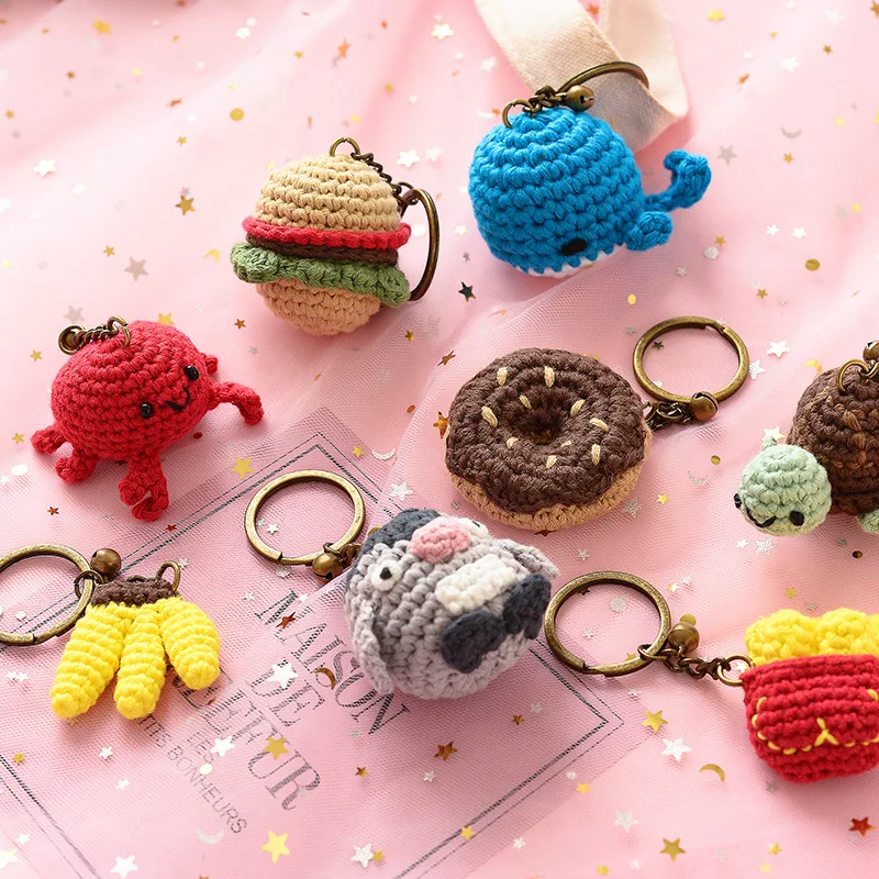 Top Trends: Creative Crochet Hamburger Car Keychains Sweet Knitted Donut Keyrings Handmaking Weaved Cute Keychains For Car Keys Accessories Shoppable Styles