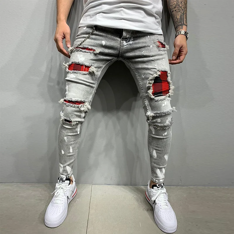 Top Trends: Ripped Jeans Men Stretch Skinny Grey Blue Black Hip Hop Denim Trousers Streetwear Casual Slim Fit Jeans For Men Jogging Jean Shoppable Styles