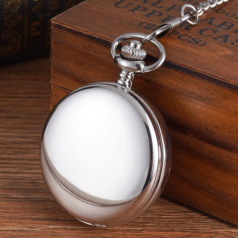 Top Trends: Luxury Sliver Mechanical Pocket Watch For Men Women Smooth Vintage Roman Numeral Dial Man Fob Chain Pendant Clock For Collection Shoppable Styles