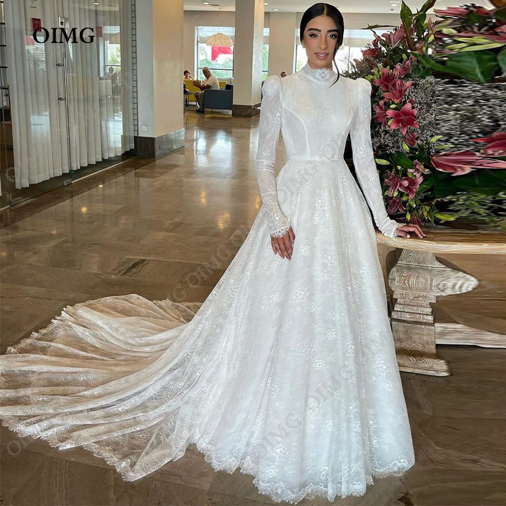 Top Trends: OIMG Modern Long Lace Wedding Dresses 2023 High Neck A Line Bride Bridal Gowns Full Sleeves Princess Bride Dress Gowns Shoppable Styles