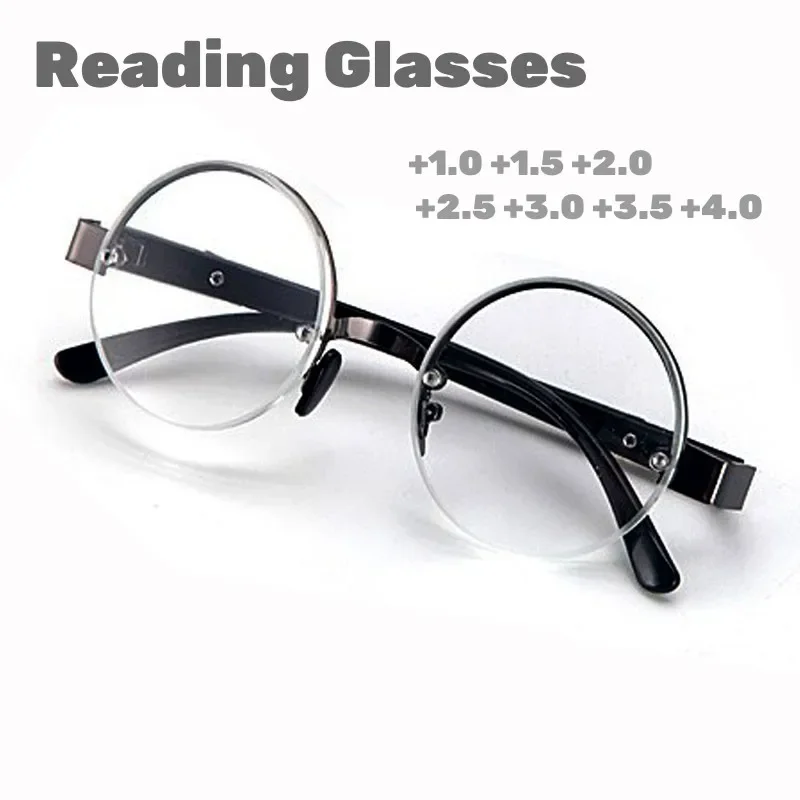 Top Trends: Men Anti-blue Light Reading Glasses HD Presbyopia Crystal Glass Lens Round Glasses Brown Far Sighted Eyeglasses 0 To + 4.0 Shoppable Styles