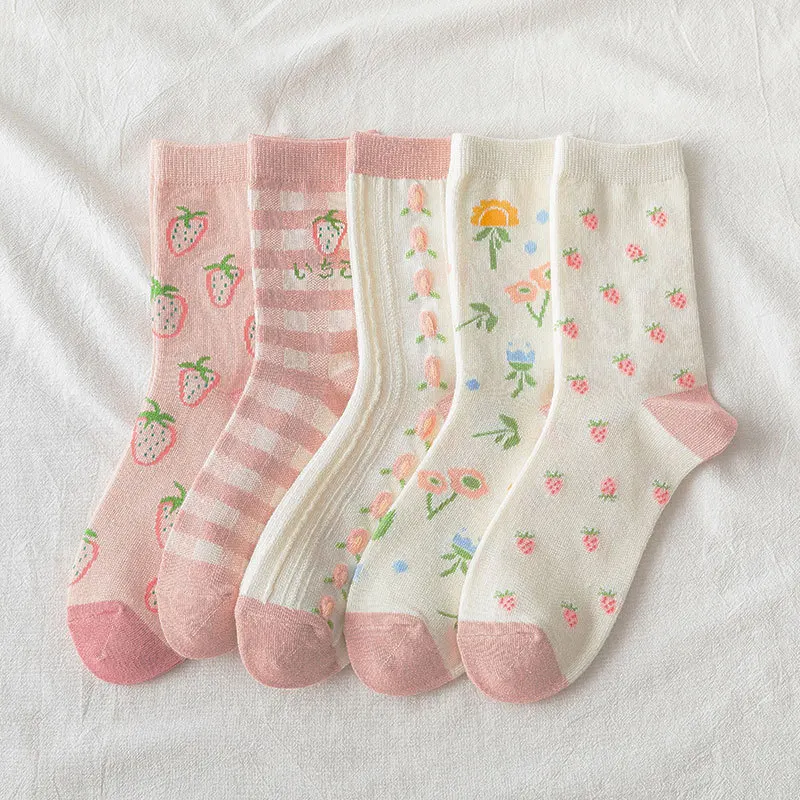 Top Trends: Japanese Harajuku Style Kawaii Woman Socks Cotton With Strawberry And Flower Funny And Pink Socks Women 121702 Shoppable Styles