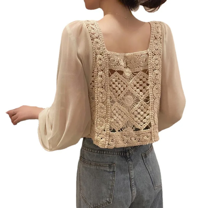 Top Trends: 2024 Summer Long Sleeve Vintage National Trend Female Clothes Hollow Out Lace Patchwork Chiffon Shirts Woman Blouses Wholesale Shoppable Styles - Image 6