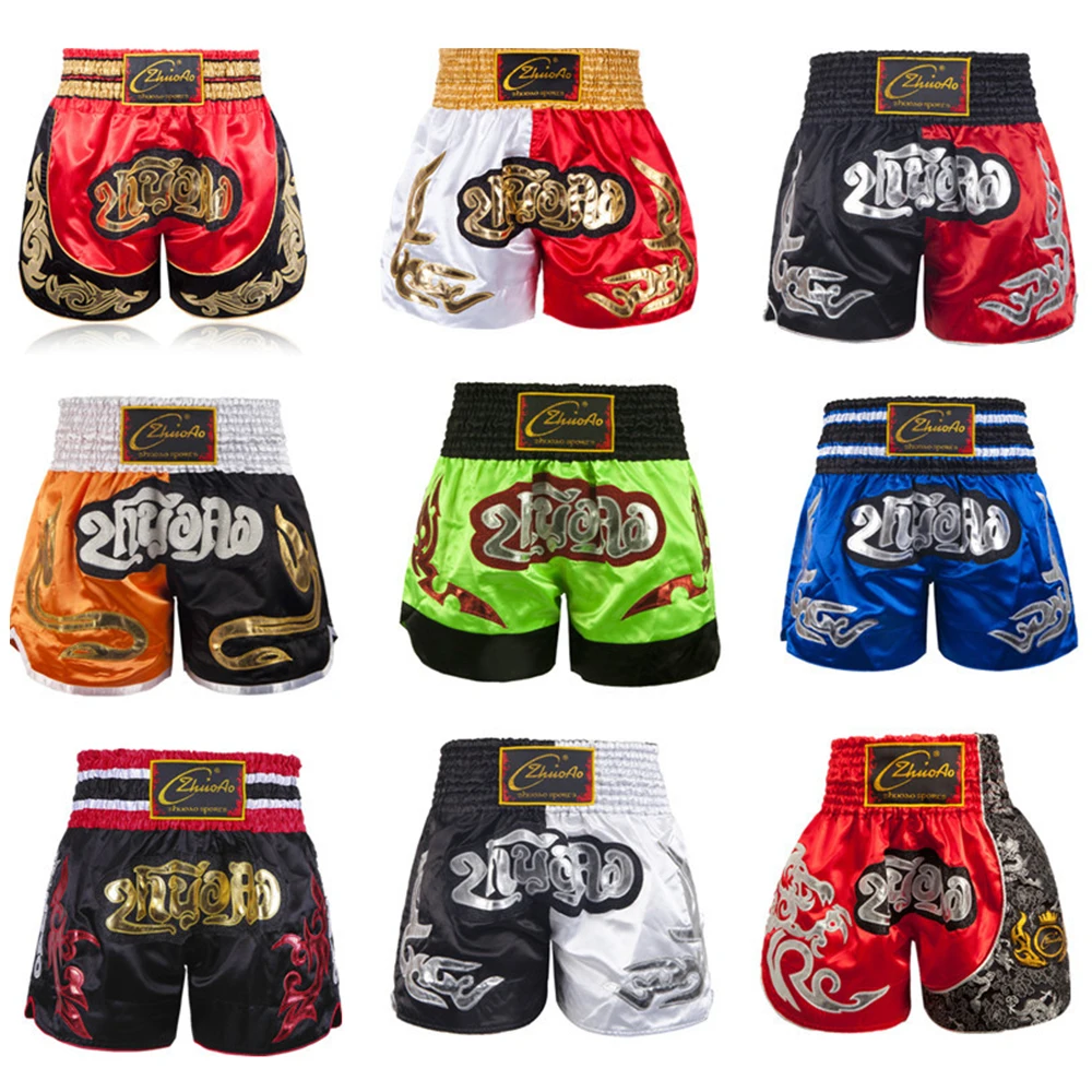 Top Trends: Printing Fight Shorts Breathable Men Womens Kick Boxing Shorts Embroidery Patches Muay Thai Shorts Sanda Grappling Clothes Shoppable Styles