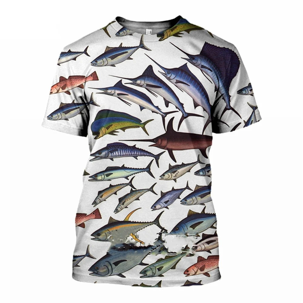 Top Trends: Tuna Pattern 3d Printed Men's Summer Short Sleeve Fishing T-Shirt Ocean Fish Personality Fashion Trend Casual Hip Hop Loose Top Shoppable Styles