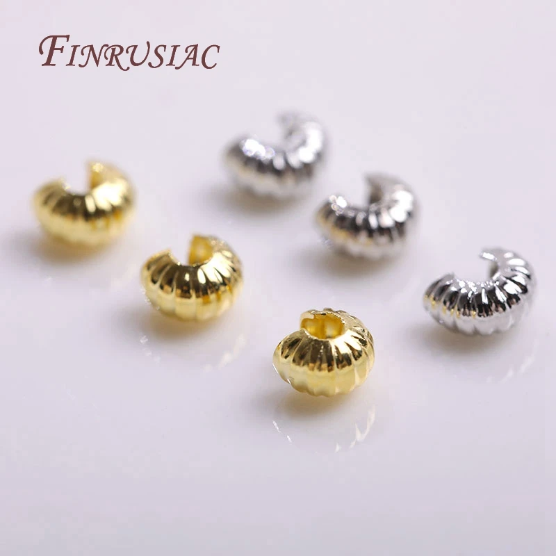 Top Trends: 14K / 18K Gold Plated 4mm Round Crimp Bead Covers, Strip Pattern Crimp Accessories Stopper Beads DIY Jewelry Making Findings Shoppable Styles