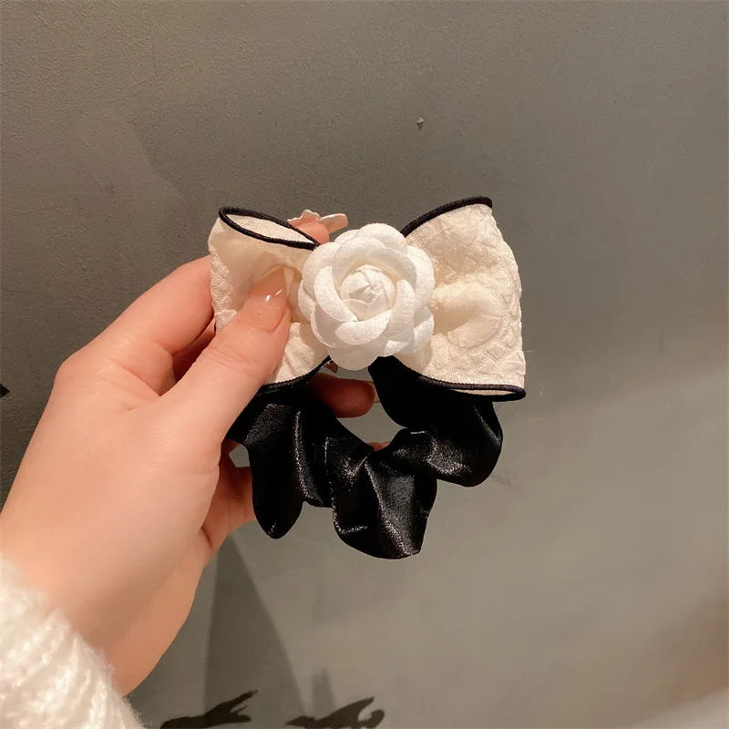 Top Trends: Korean Fashion Fabric Camellia Flower Hair Claws Clip Elegant Bow Hair Ties Ring Headdress Hair Accessories For Women Shoppable Styles - Image 5