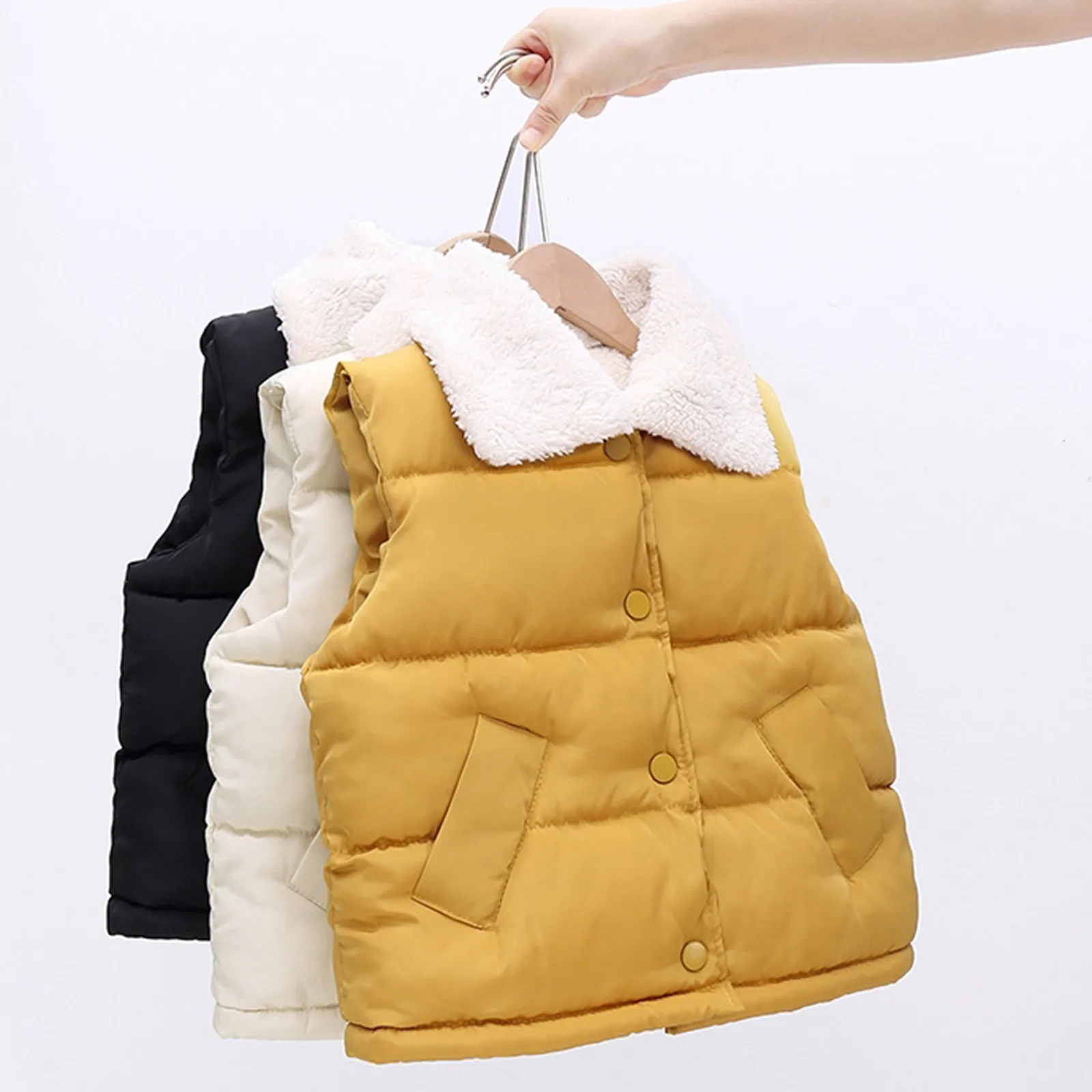 Top Trends: Winter Wool Kids Boys Infant Girl Clothing Toddler Thicken Solid Color Turn-down Collar Down Vest For 1-8 Y Kids Girls Clothes Shoppable Styles