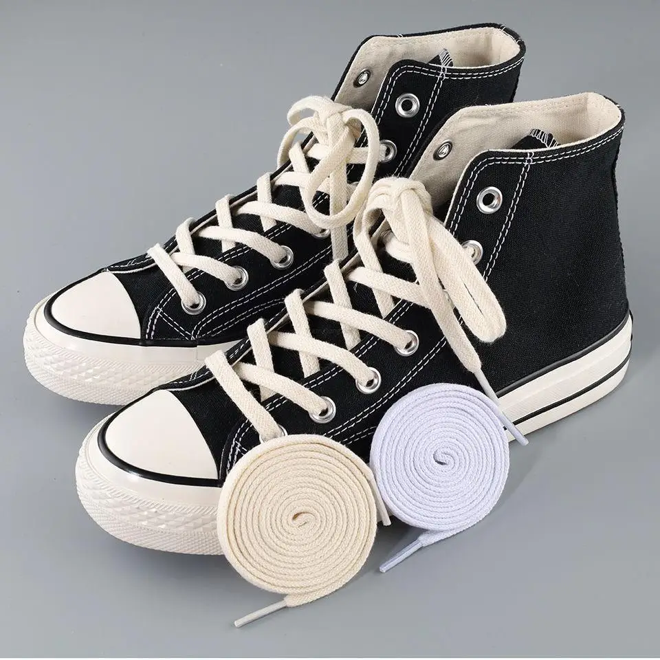 Top Trends: 1Pair Cotton Flat Shoelaces Sneakers Canvas Shoe Laces Women Men Shoelace White Black Beige Classic Laces For Shoes Strings Shoppable Styles