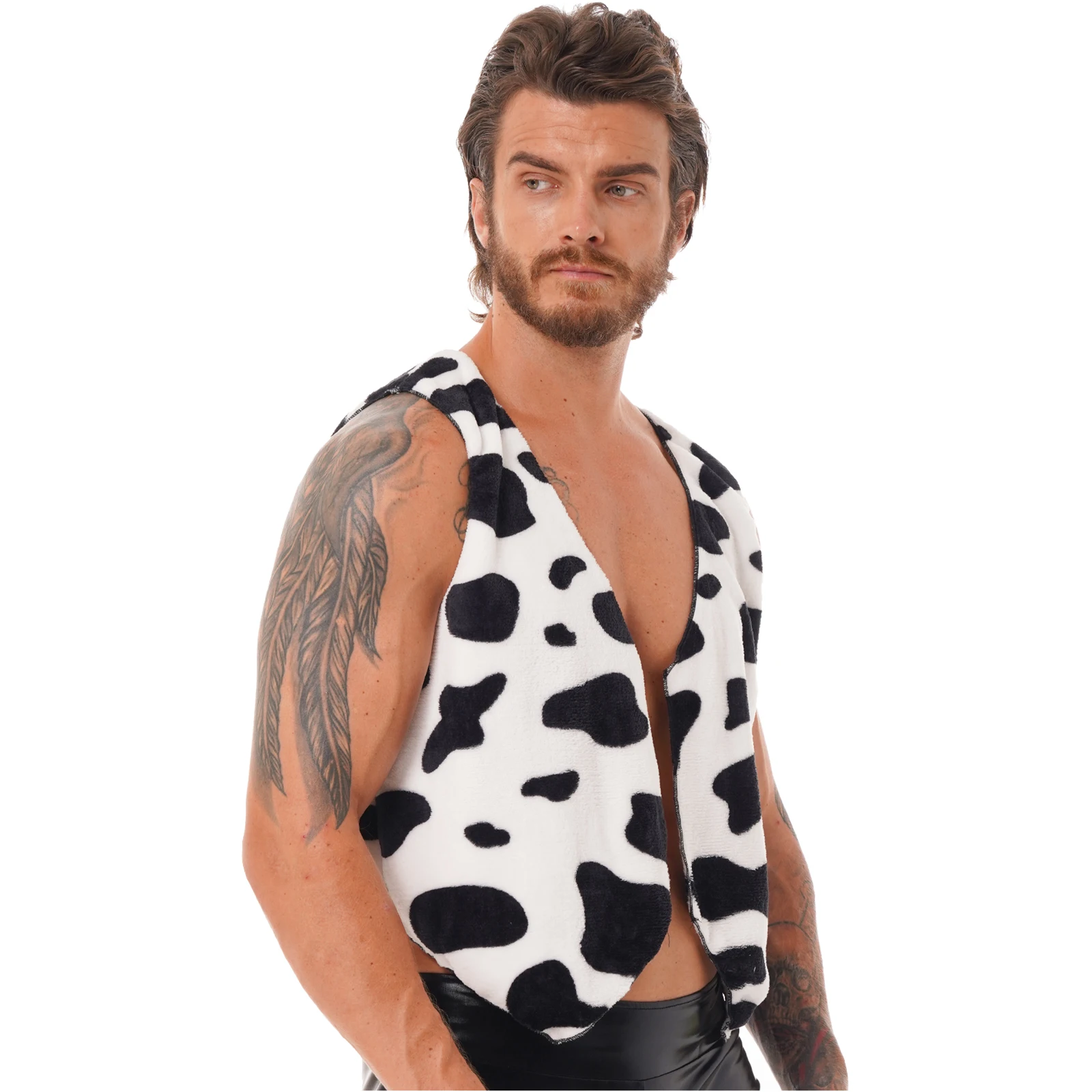 Top Trends: Men's Cow Print Sleeveless Open Front Coat Vest Hippie Christmas Halloween Carnival Cowboy Role Play Fancy Costumes Cow Vest Shoppable Styles