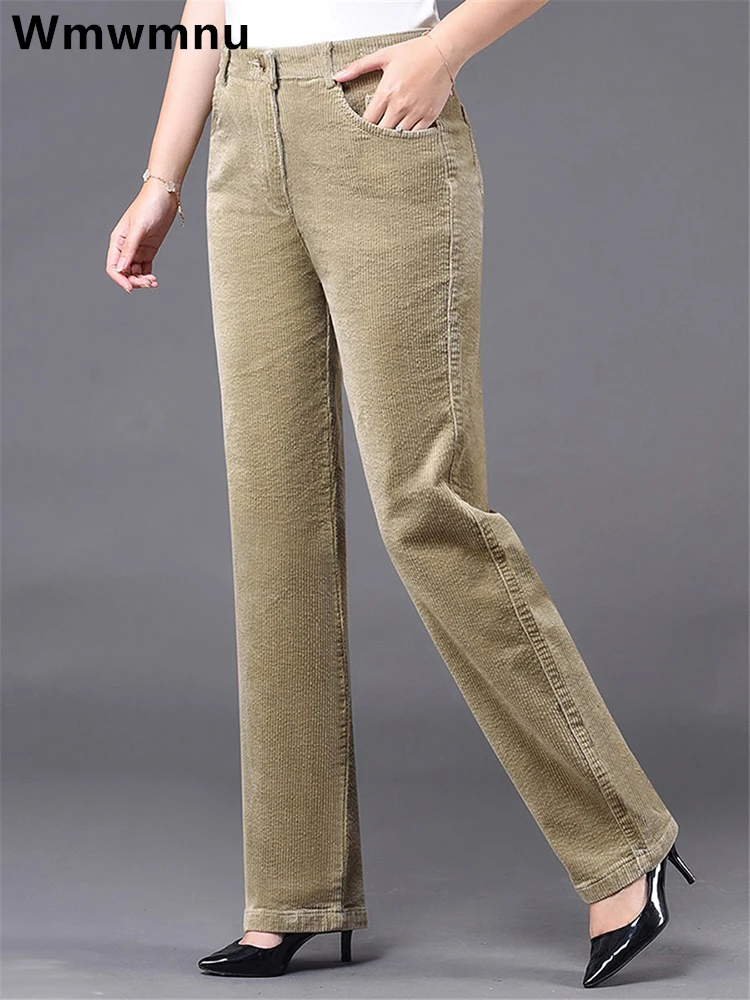 Top Trends: Mom High Waist Corduroy Straight Pants Women Casual Office Baggy Pantalones Spring Fall Big Size 35 Trousers Korean OL Sweatpant Shoppable Styles