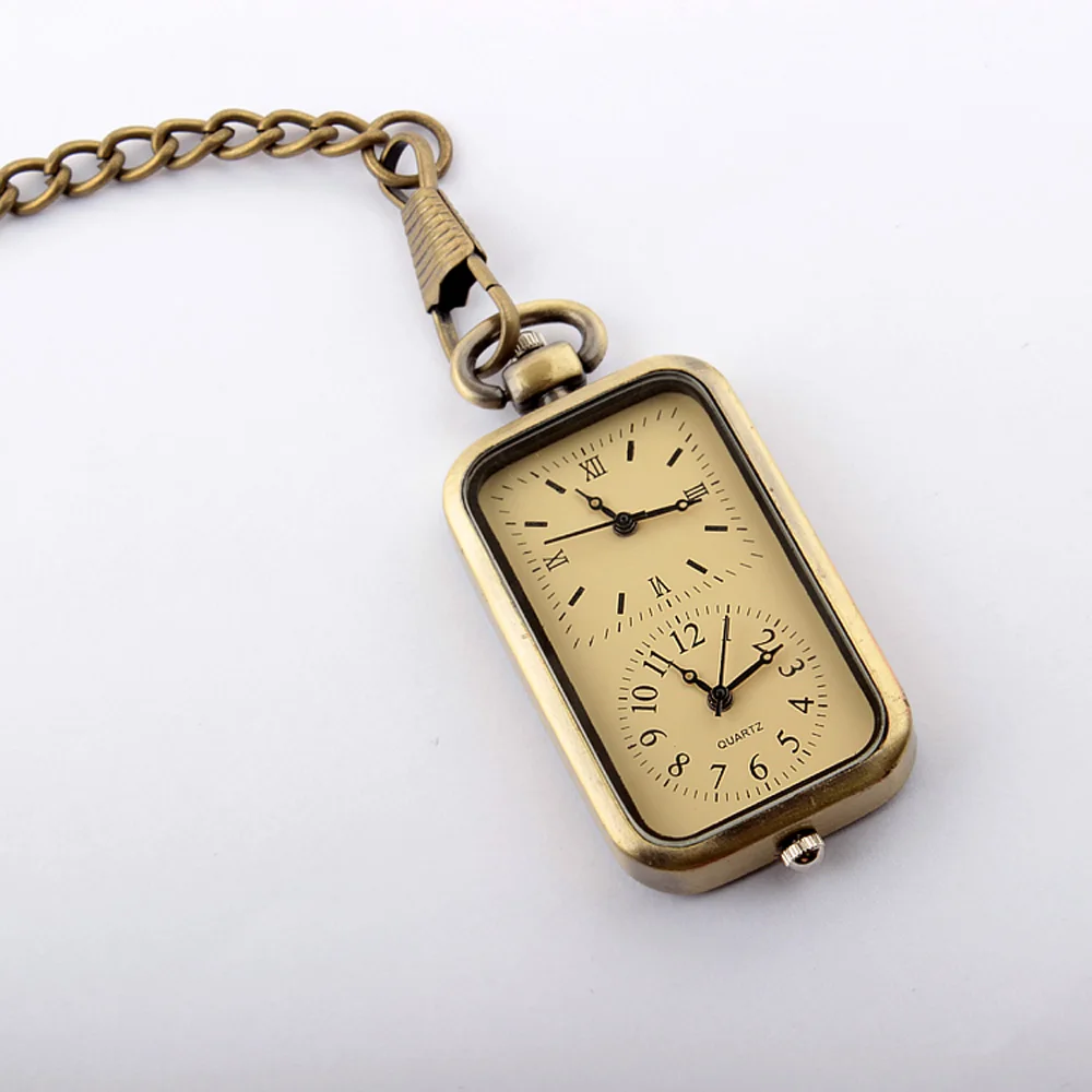 Top Trends: 2023 New Vintage Style Bronze Double Clock Square Pocket Watch Necklace Shoppable Styles