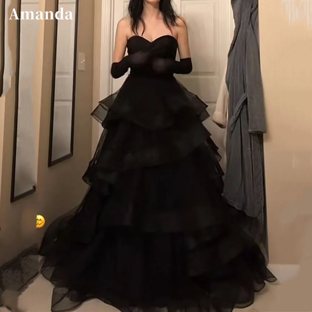 Top Trends: Amanda Black Multilayer Evening Dress Sexy A-line Prom Dress 2023 Elegant Party Dress With Glove Tulle فساتين مناسبة رسمية Shoppable Styles