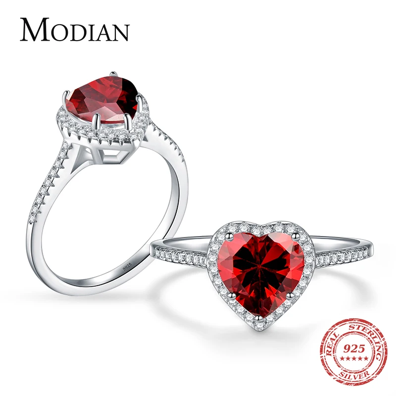 Top Trends: Modian 100% Real 925 Sterling Silver Red Heart Ring 5A CZ Zirconia Wedding Jewelry Brand Engagement Hearts Rings For Women Gift Shoppable Styles