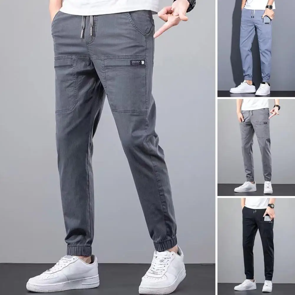 Top Trends: New In Men Denim Pants Solid Color Multi Pockets Elastic Waist Slim Fit Streetwear Autumn Mid Waist Drawstring Cargo Pants Shoppable Styles