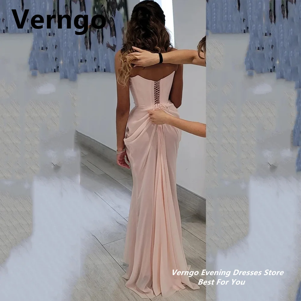 Top Trends: Verngo Blush Pink Chiffon Evening Gown Lace Applique Mermaid Party Dress Sexy Strapless Formal Dress Lace Up Prom Gowns Shoppable Styles - Image 3