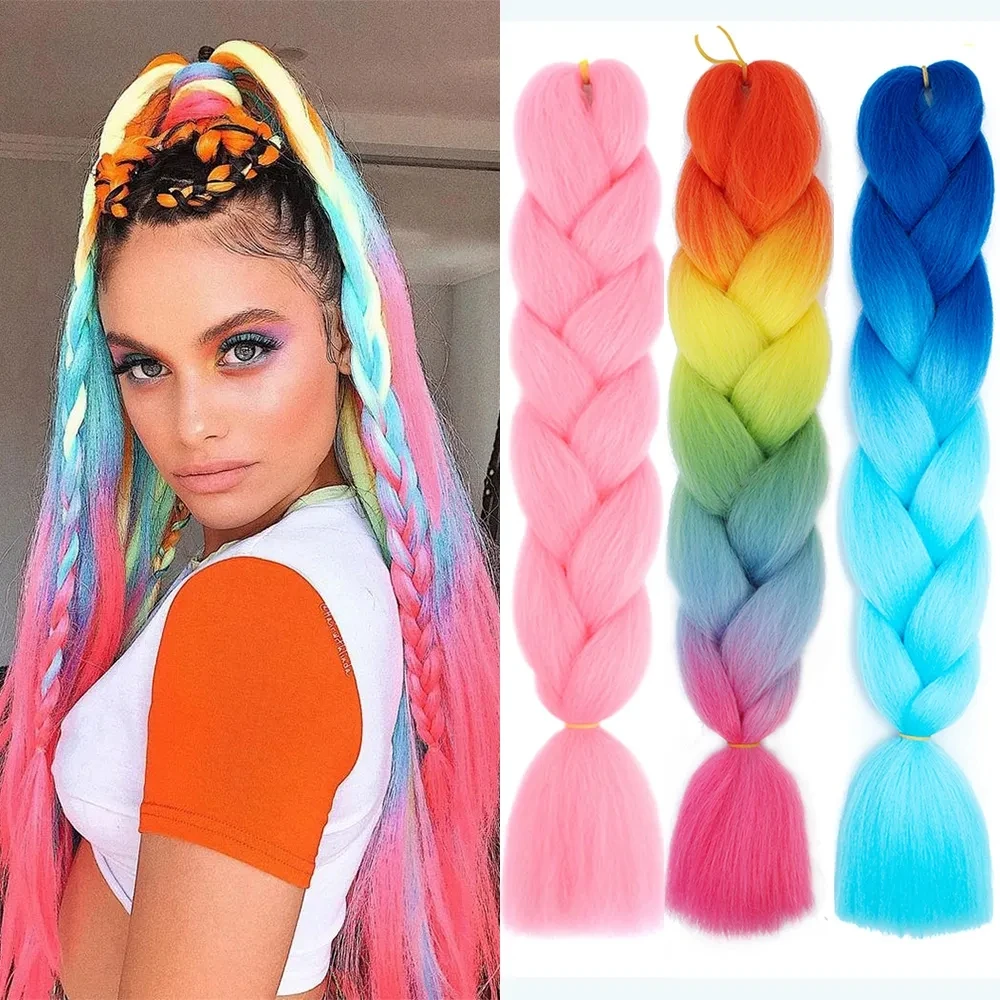 Top Trends: Jumbo Braid 24 Inches Synthetic Braiding Hair Ombre Jumbo Hair Extension For Women DIY Hair Braids Pink Purple Yellow Gray Shoppable Styles