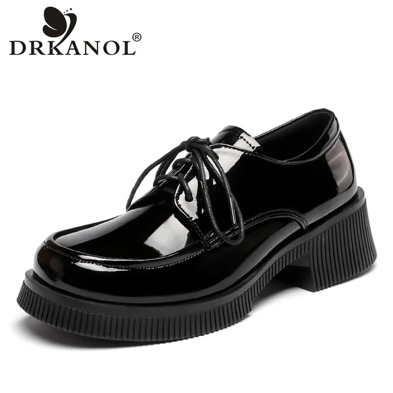 Top Trends: DRKANOL Fashion British Style Women Pumps Spring Autumn Patent Leather Thick Heel Shoes Women Trend All-match Casual Shoes Black Shoppable Styles