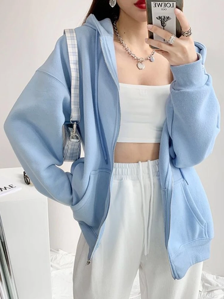 Top Trends: Deeptown Preppy Style Zip Up Hoodies Women Harajuku Korean Oversized Sweatshirts Loose Long Sleeve Thin Tracksuit Tops Jacket Shoppable Styles