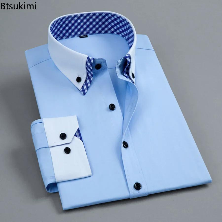 Top Trends: 2024 Men&#039;s Dress Shirt Non Iron Fashion Double Layer Long Sleeve Business Formal Regular Fit Office Camisa Social Shirts Male Shoppable Styles