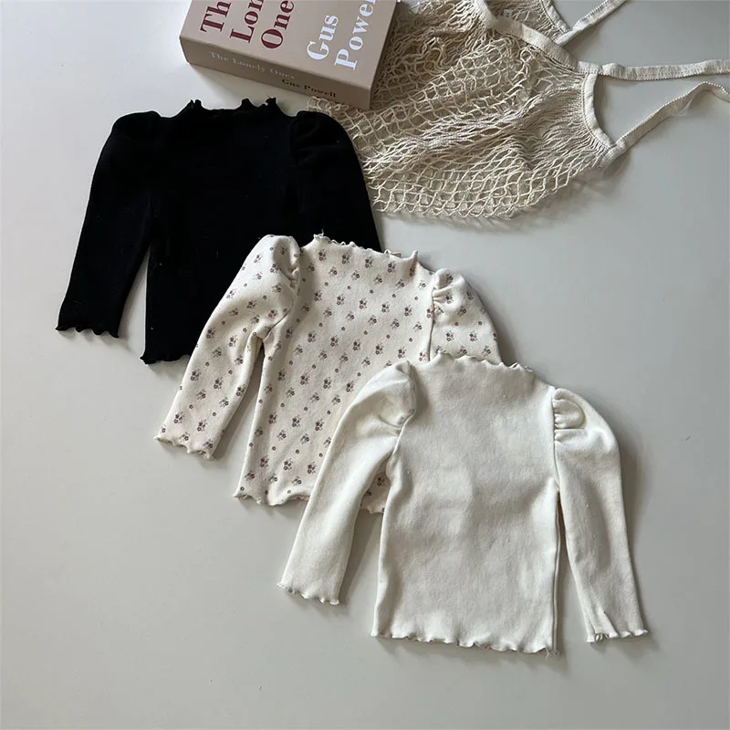 Top Trends: Cotton Baby Long Sleeve Bottoming Shirts Solid Girls Puff Sleeve Floral Tops Autumn Winter New Infant Thick Warm T Shirts Shoppable Styles