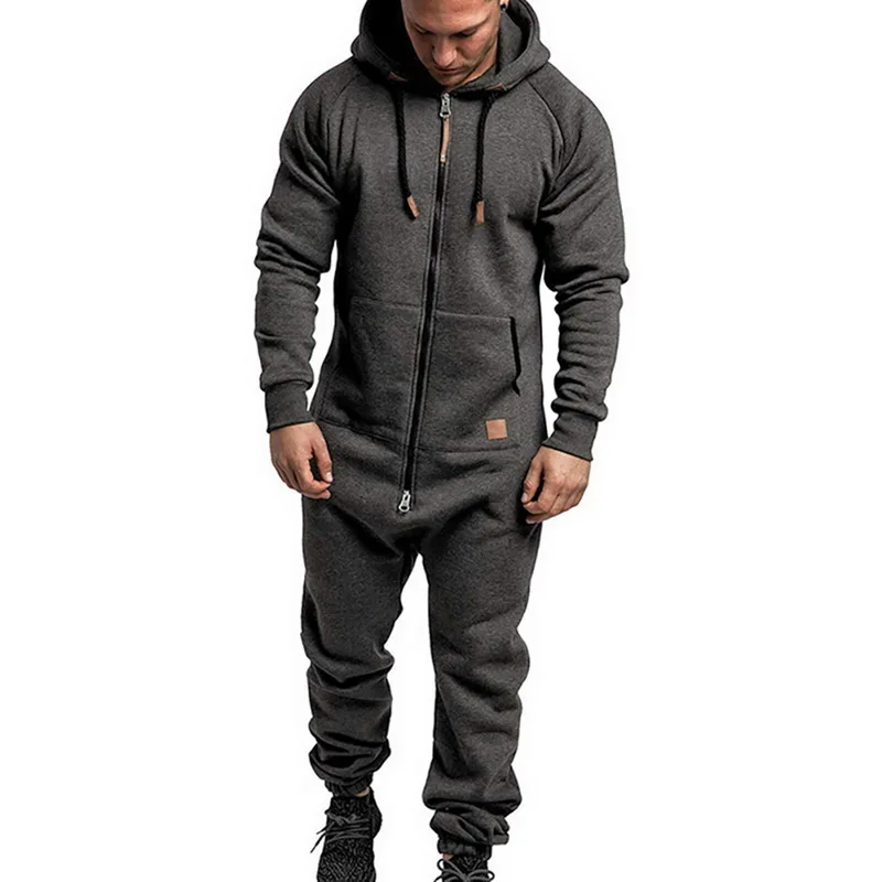 Top Trends: Mens Onesie Jumpsuit Pajamas Long Sleeve Sweatpants Pure Color Splicing Autumn Winter Casual Hoodie Male Zipper Jumpsuit Shoppable Styles