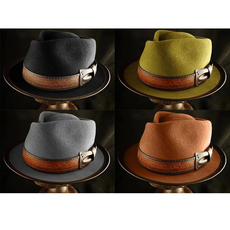 Top Trends: Classic Hot Sale Leather Hemmed Wool Hat Fashion Pure Wool Top Hat Fedora Wool Sombrero Hombre Bones Masculinos Shoppable Styles