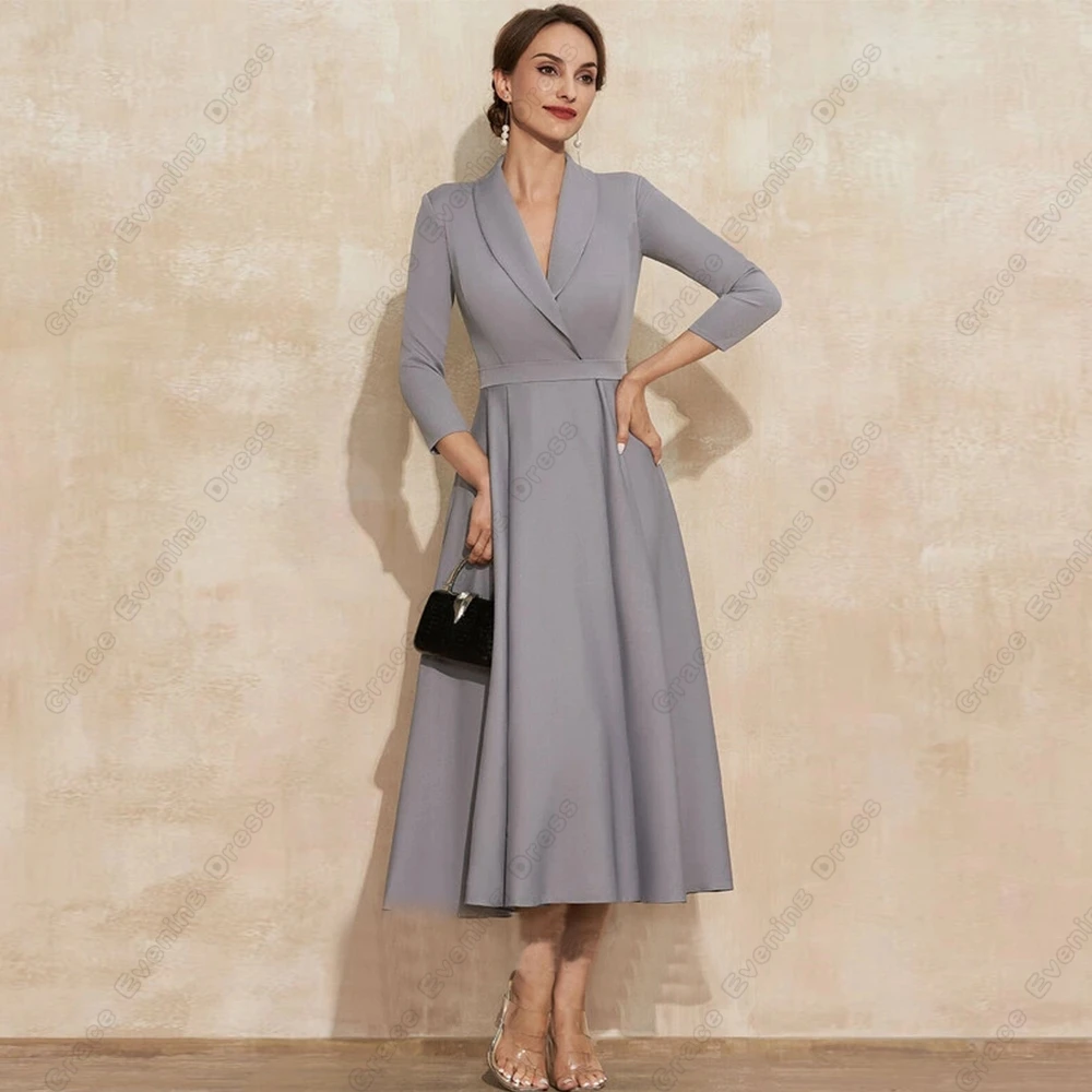 Top Trends: Grey Full Sleeve Mother Of Bride Dresses For Women Tea Length Sheath Tea Length Wedding Party Dresses 2023 Robe De Soirée Shoppable Styles