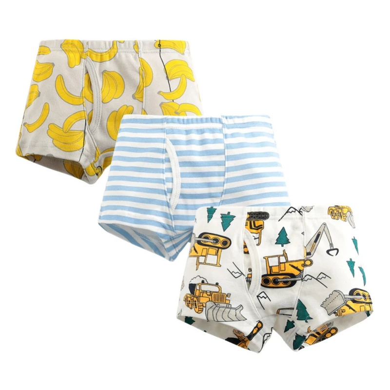 Top Trends: 3pcs / lot Boys Print Boxer Briefs Cute Cartoon Dinosaur Striped Print Kids Underwear Baby Boy Shorts Teenager Underpants Shoppable Styles