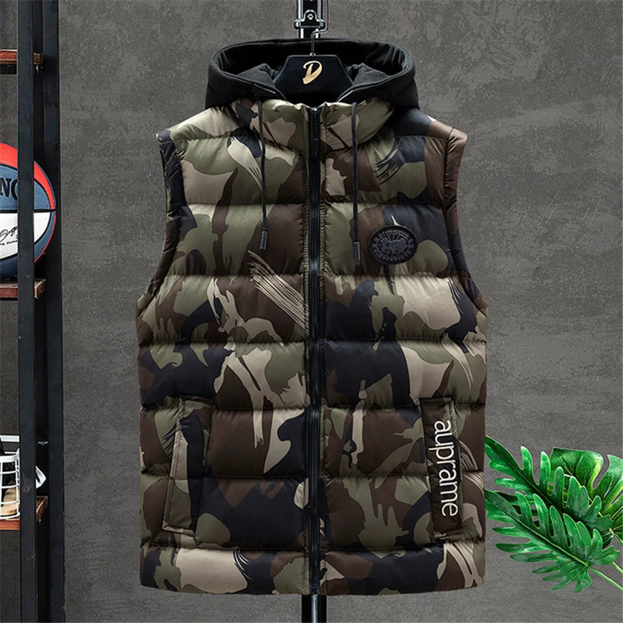 Top Trends: Men&#039;s Vest Winter Warm Sleeveless Jackets Fashion Camouflage Hooded Gilet Casual Coat Men Clothes Big Size 9XL Male Tops Shoppable Styles