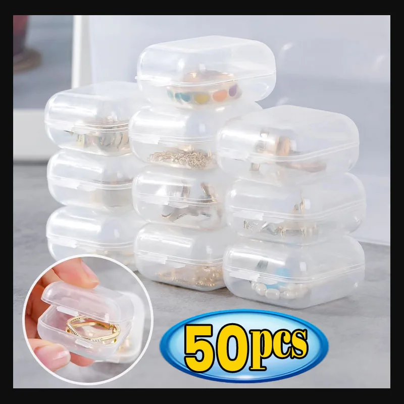 Top Trends: 5 / 50pcs Plastic Storage Box Square Transparent Organizer For Necklace Earrings Rings Jewelry Packaging Boxes Storager Container Shoppable Styles