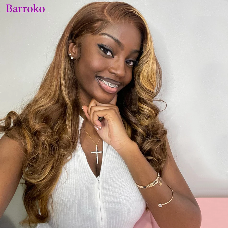 Top Trends: Barroko Highlight P4 / 27 613 Colored Body Wave Wig 34 Inch Transparent Lace Front Human Hair Wigs Pre Plucked 180% Remy Brazilian Shoppable Styles - Image 2