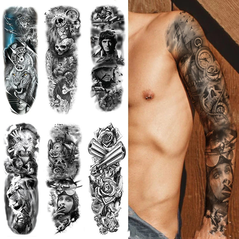 Top Trends: Large Arm Tattoo Sticker Full Sleeve Waterproof Body Art Full Fake Tatoo Tiger Wolf Flowers Rose Semi Permanent Tattoo Women Man Shoppable Styles