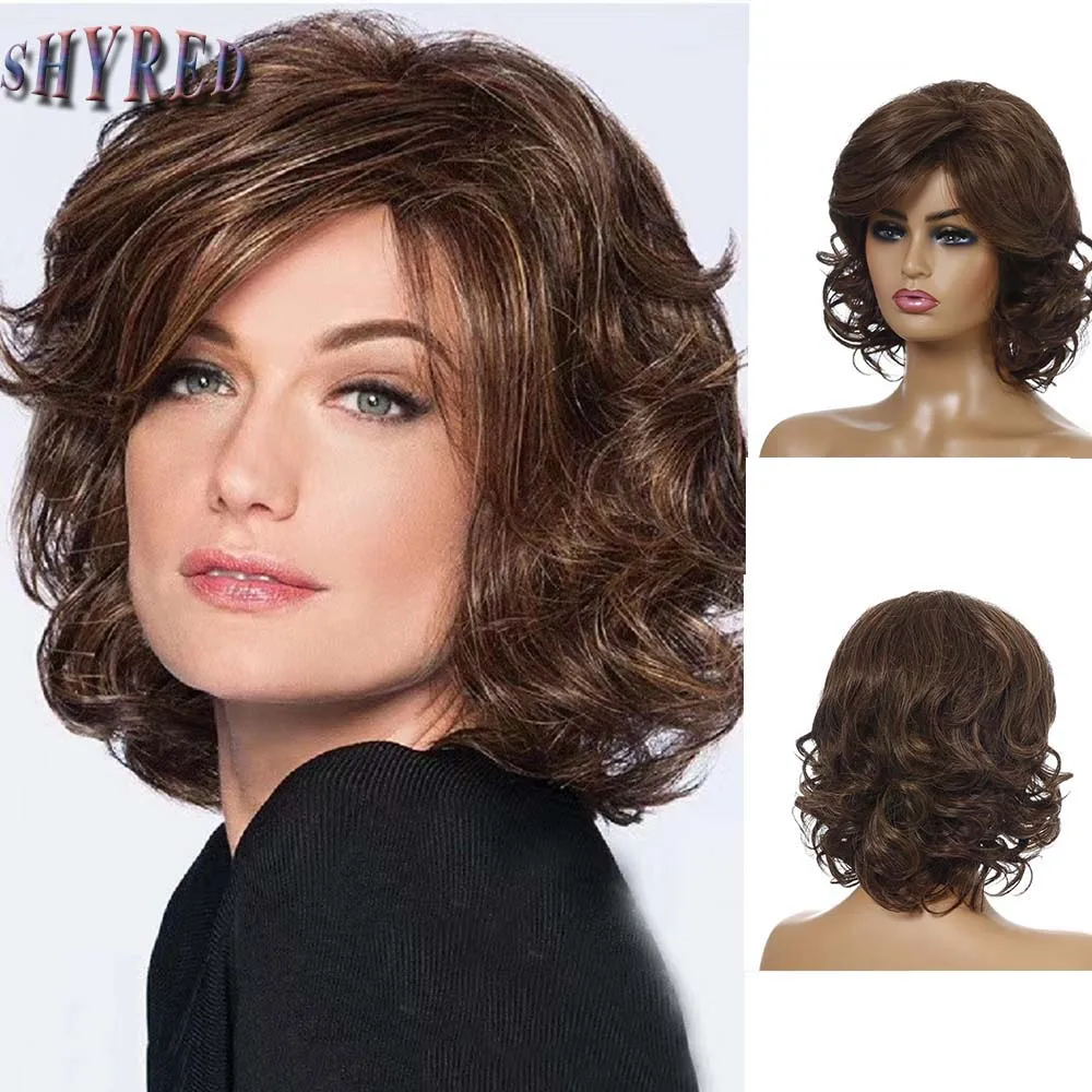 Top Trends: Short Brown Wave Bob Synthetic Wigs Blond For Women Natural Bangs Heat Resistant Wig Daily Wear Cosplay Curly Hair Shoppable Styles