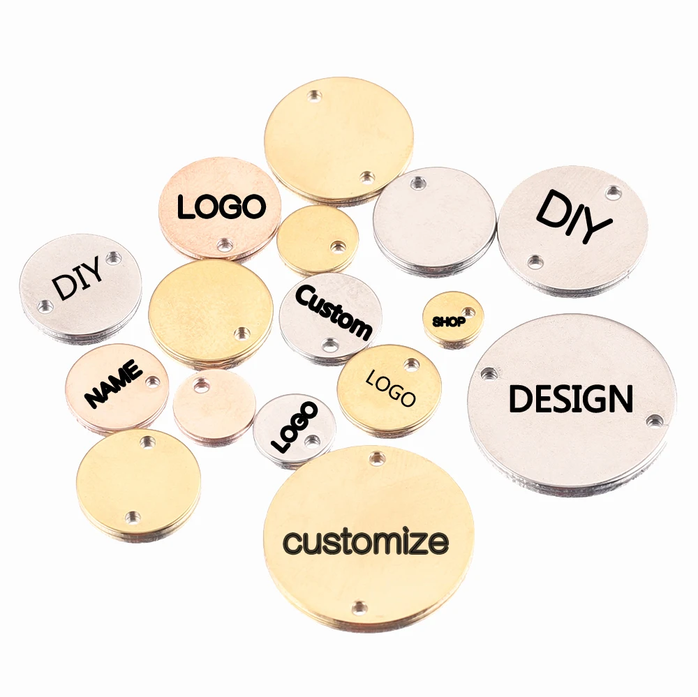 Top Trends: 100pcs / lot Custom Laser Engrave Name LOGO Stainless Steel Personalized Customized Gold-Plate Blank Dog Tags Charms DIY Shoppable Styles