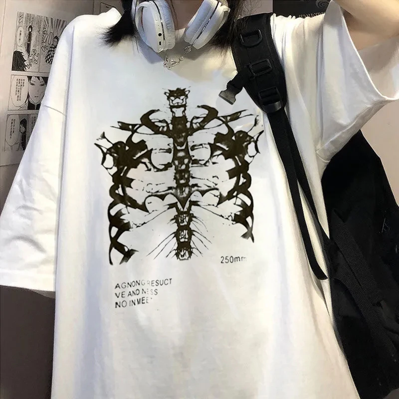 Top Trends: Men Women Streetwear T-shirts Skeleton Grunge Print Tshrits Y2k Harajuku Punk Hip Hop Goth Clothes Oversized Short Sleeve Tees Shoppable Styles