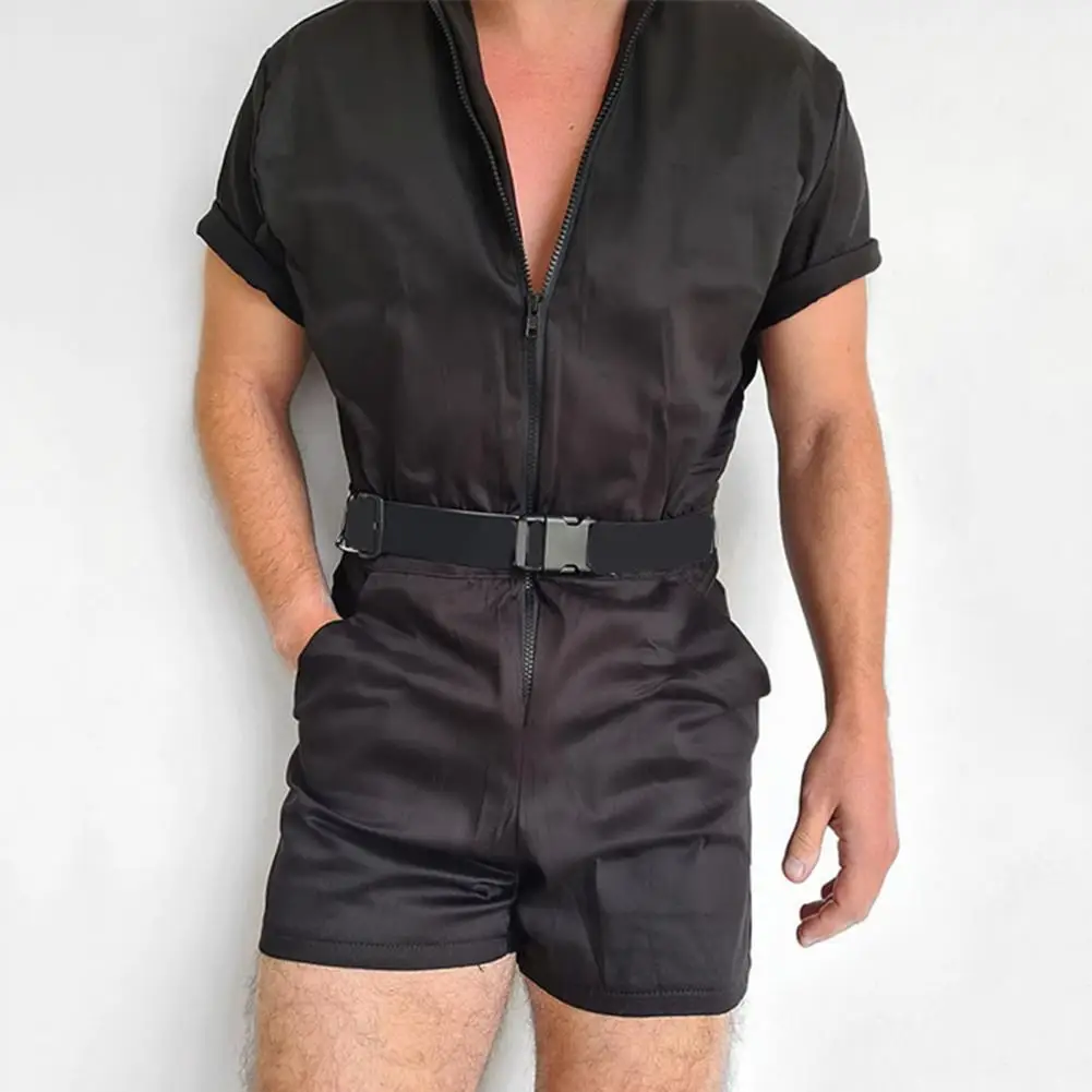 Top Trends: Stylish Men Overall Shorts Zipper Temperament Slim Short Sleeve Romper Male Men Jumpsuit Streetwear Shoppable Styles