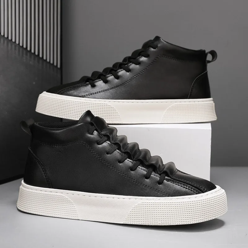 Top Trends: 2024 New Men&#039;s Sneakers Fashion Leather Casual Shoes For Men Vulcanized Shoes High Top Board Shoes Lace Up Flats Zapatos Hombre Shoppable Styles