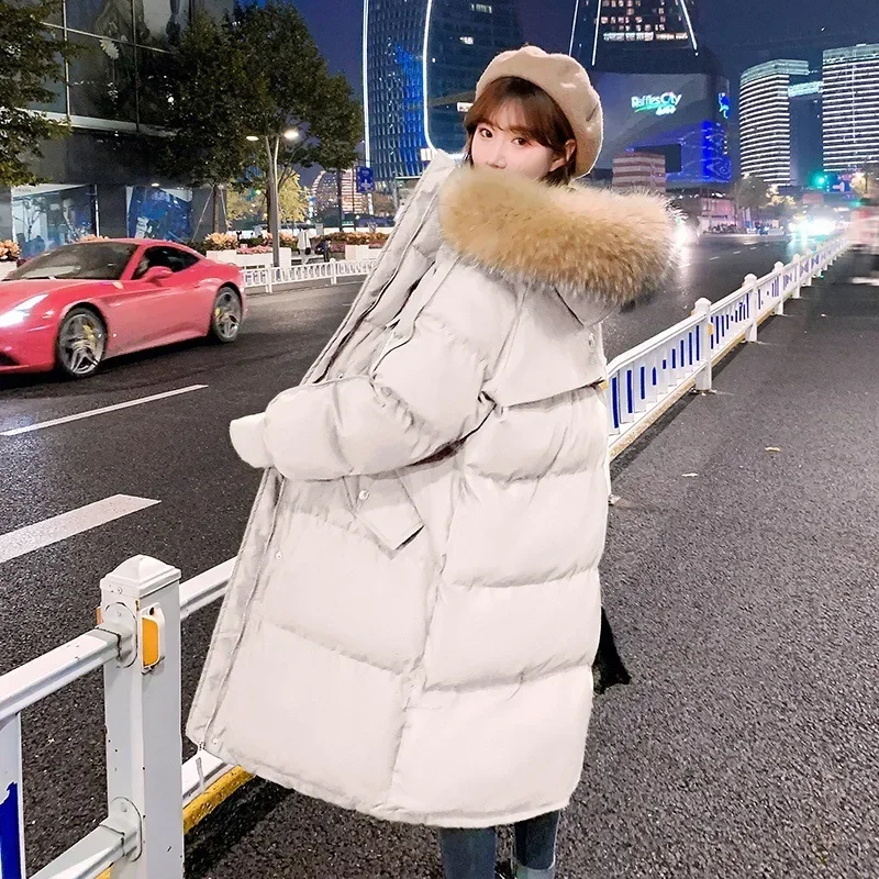 Top Trends: Down Cotton Puffer Jacket Winter Coat Women Windproof Waterproof Long Parka Thickened Big Fur Collar Hooded Jacket Long Sleeve Shoppable Styles - Image 4