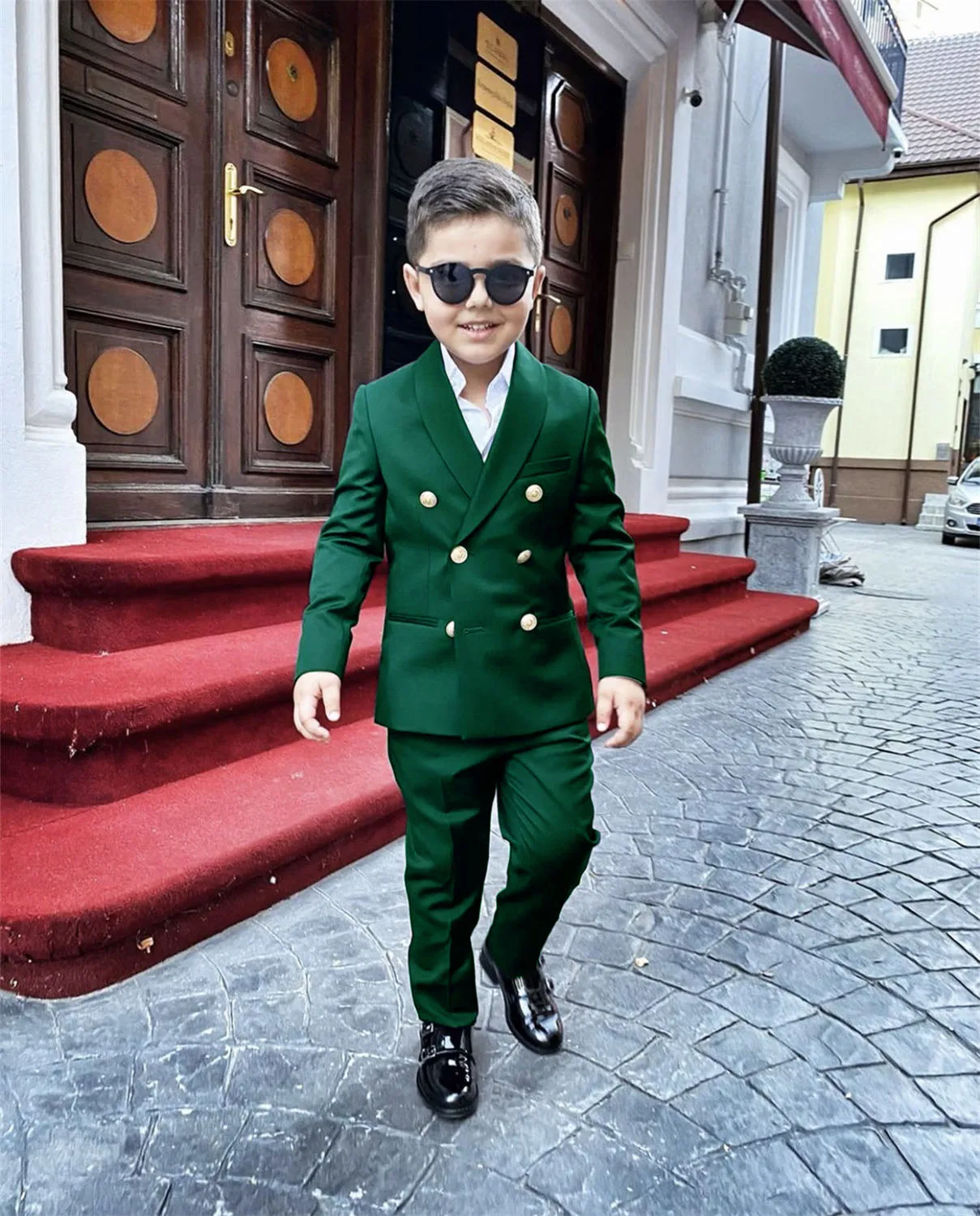 Top Trends: Boys Wedding Suit Jacket Pants Set Of 2 Double Breasted Kids Clothes Fashion Gold Buttons 2-16 Years Blazer Shoppable Styles