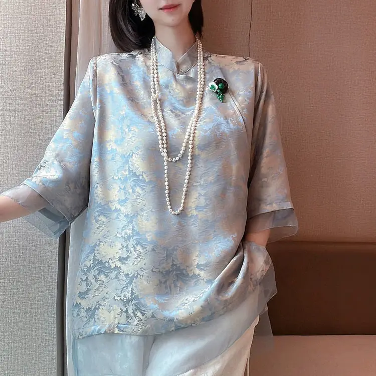 Top Trends: 2024 Chinese Traditional Top Qipao Shirt Woman Cheongsam Style Shirt Chinese Blouse Mandarin Collar Exquiste Clothing For Women Shoppable Styles