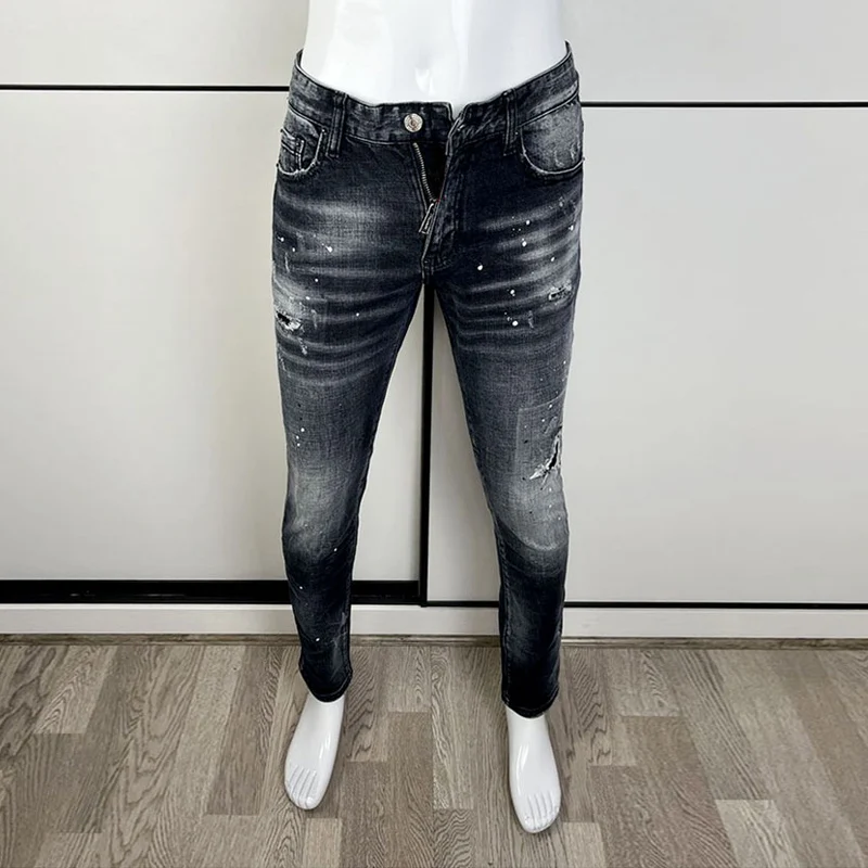 Top Trends: Street Fashion Men Jeans Retro Black Gray Elastic Slim Ripped Jeans Men High Quality Brand Designer Vintage Denim Pants Hombre Shoppable Styles