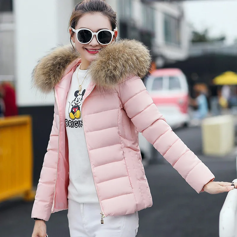 Top Trends: Women Down Jackets Winter Warm Thick Fur Collar Hooded Short Jacket Solid Fleece Coat Female Plush Cotton Slim-Fit Outerwear Shoppable Styles - Image 4