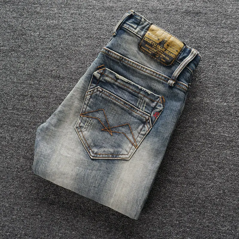 Top Trends: Italian Designer Fashion Men Jeans Retro Stretch Slim Fit Ripped Jeans Men High Quality Male Trousers Vintage Denim Pants Hombre Shoppable Styles